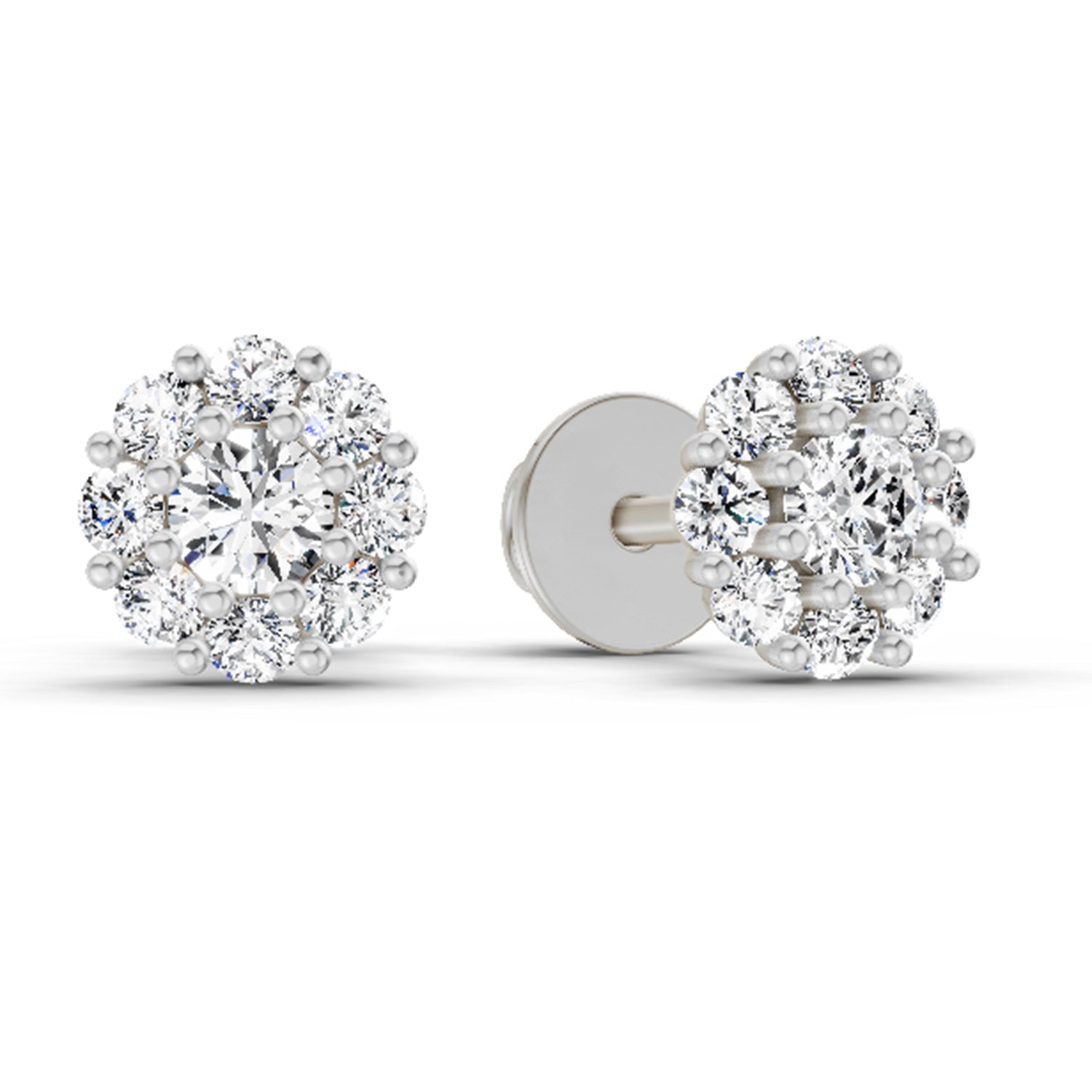 0.57 Carat Floral Halo Diamond Stud Earrings 14K - White Gold