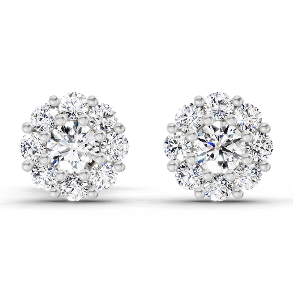 0.57 Carat Floral Halo Diamond Stud Earrings 14K - White Gold