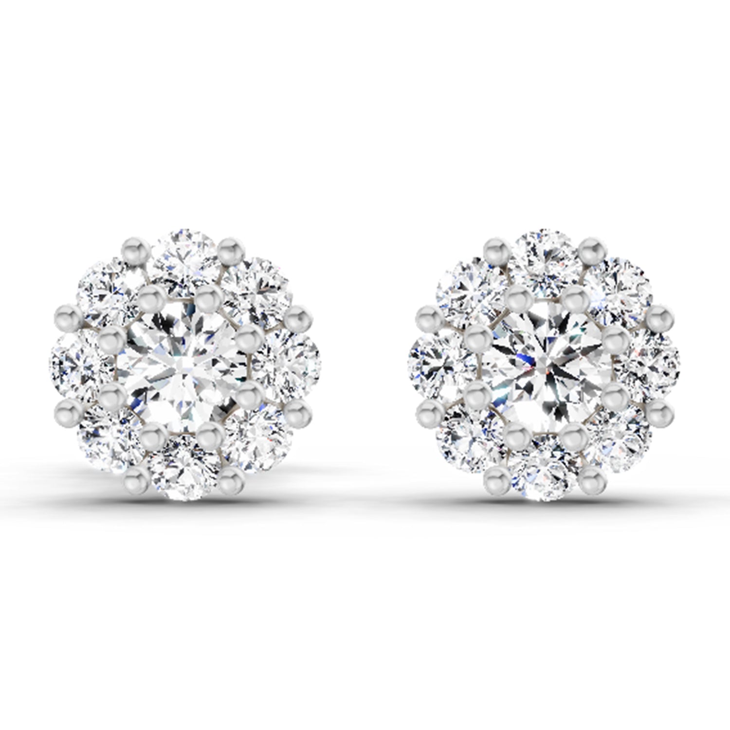 0.57 Carat Floral Halo Diamond Stud Earrings 14K - White Gold