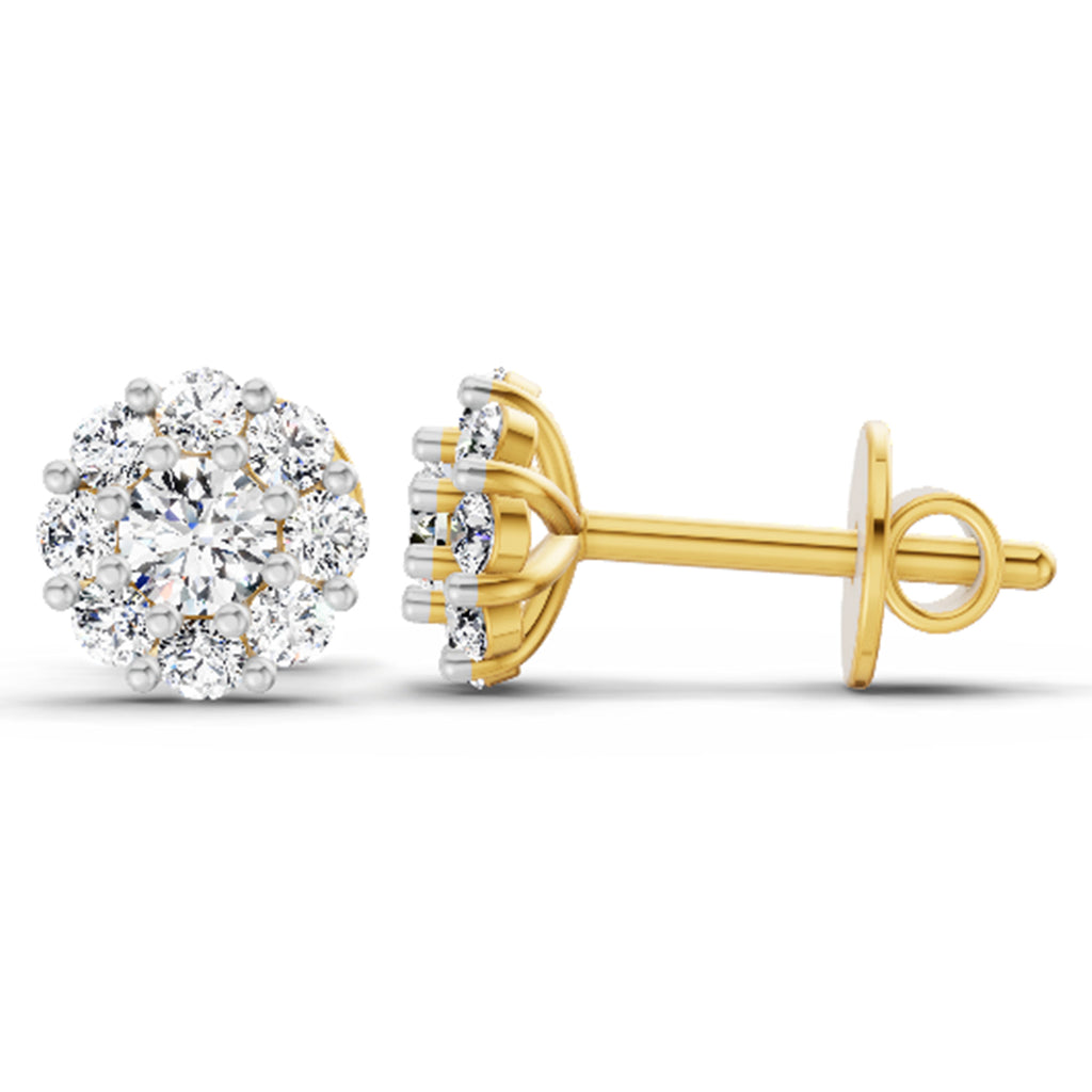 0.57 Carat Floral Halo Diamond Stud Earrings 14K