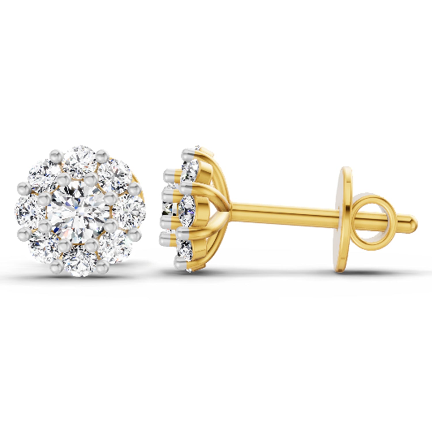 0.57 Carat Floral Halo Diamond Stud Earrings 14K