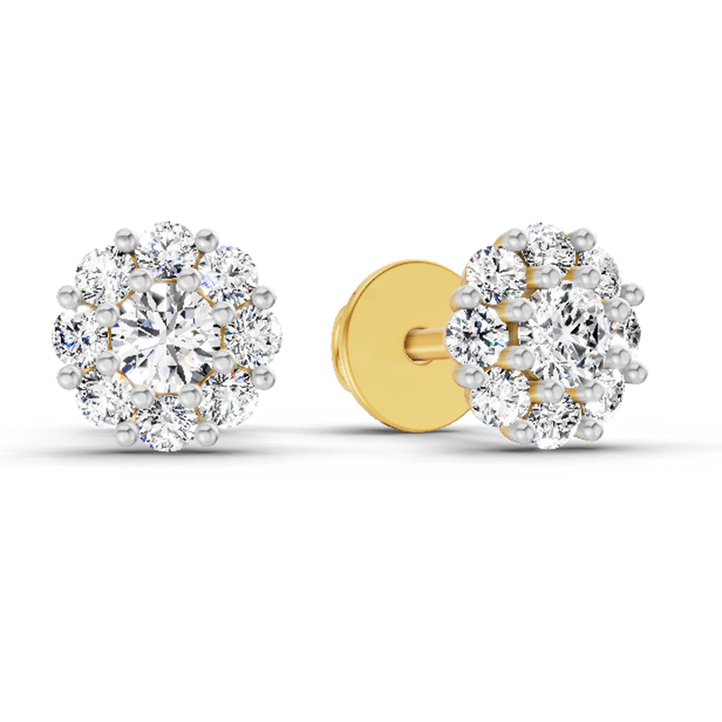 0.57 Carat Floral Halo Diamond Stud Earrings 14K