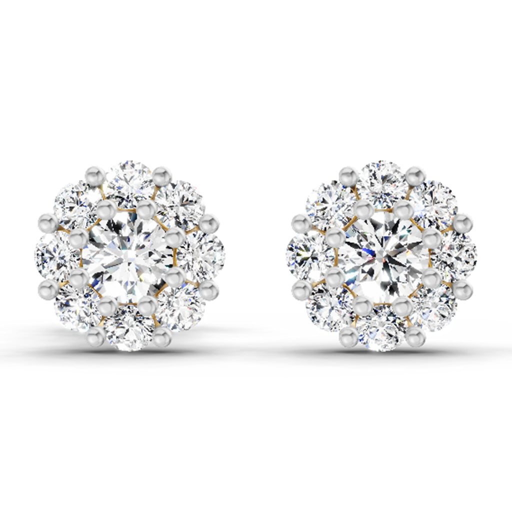 0.57 Carat Floral Halo Diamond Stud Earrings 14K