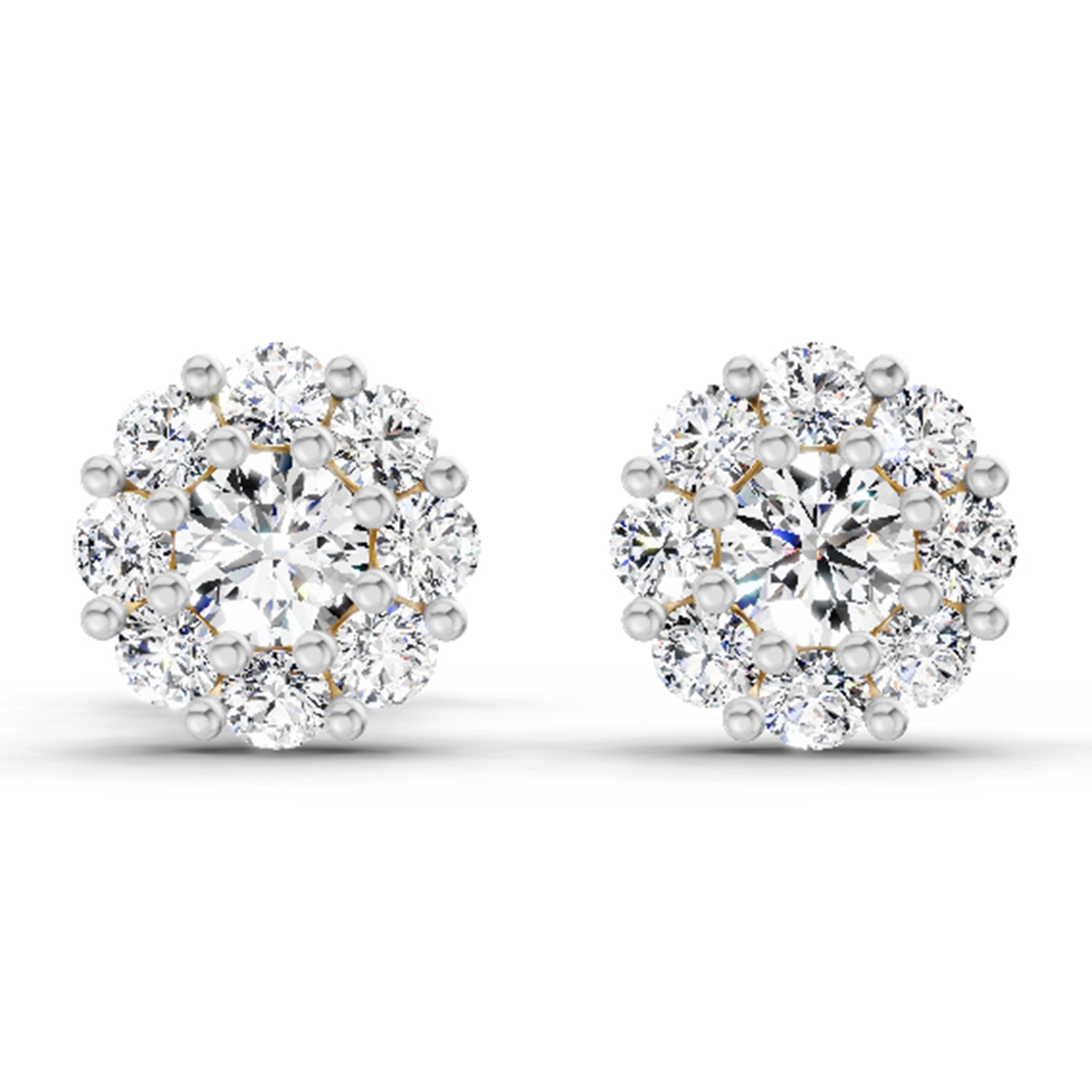 0.57 Carat Floral Halo Diamond Stud Earrings 14K