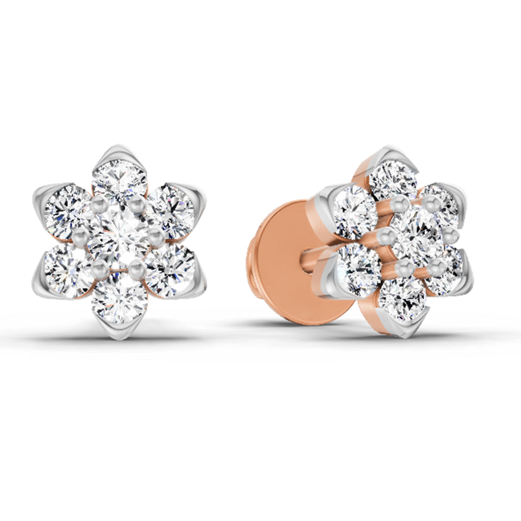 0.67 Carat Diamond Flower Cluster Stud Earrings 14K - Rose Gold