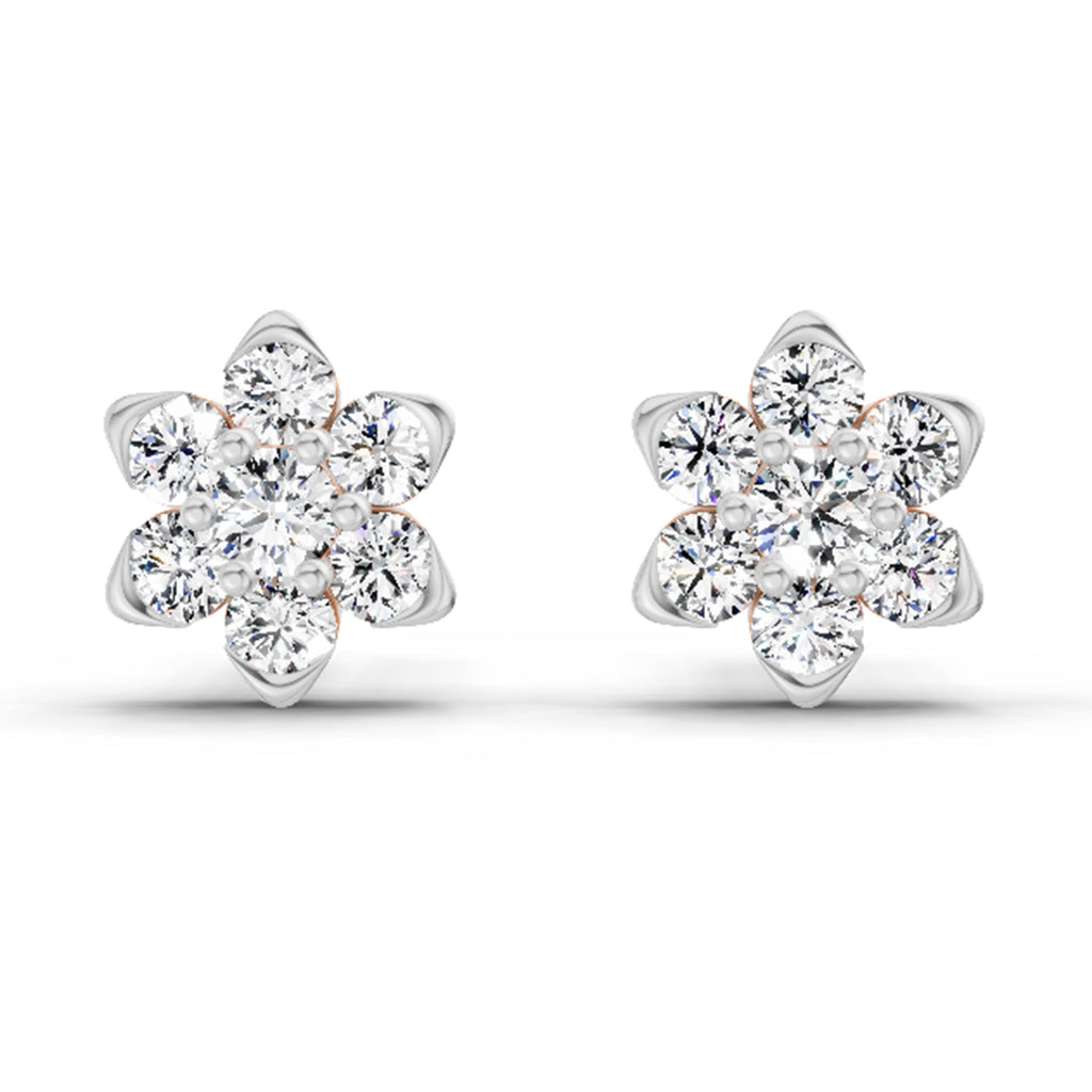 0.67 Carat Diamond Flower Cluster Stud Earrings 14K - Rose Gold