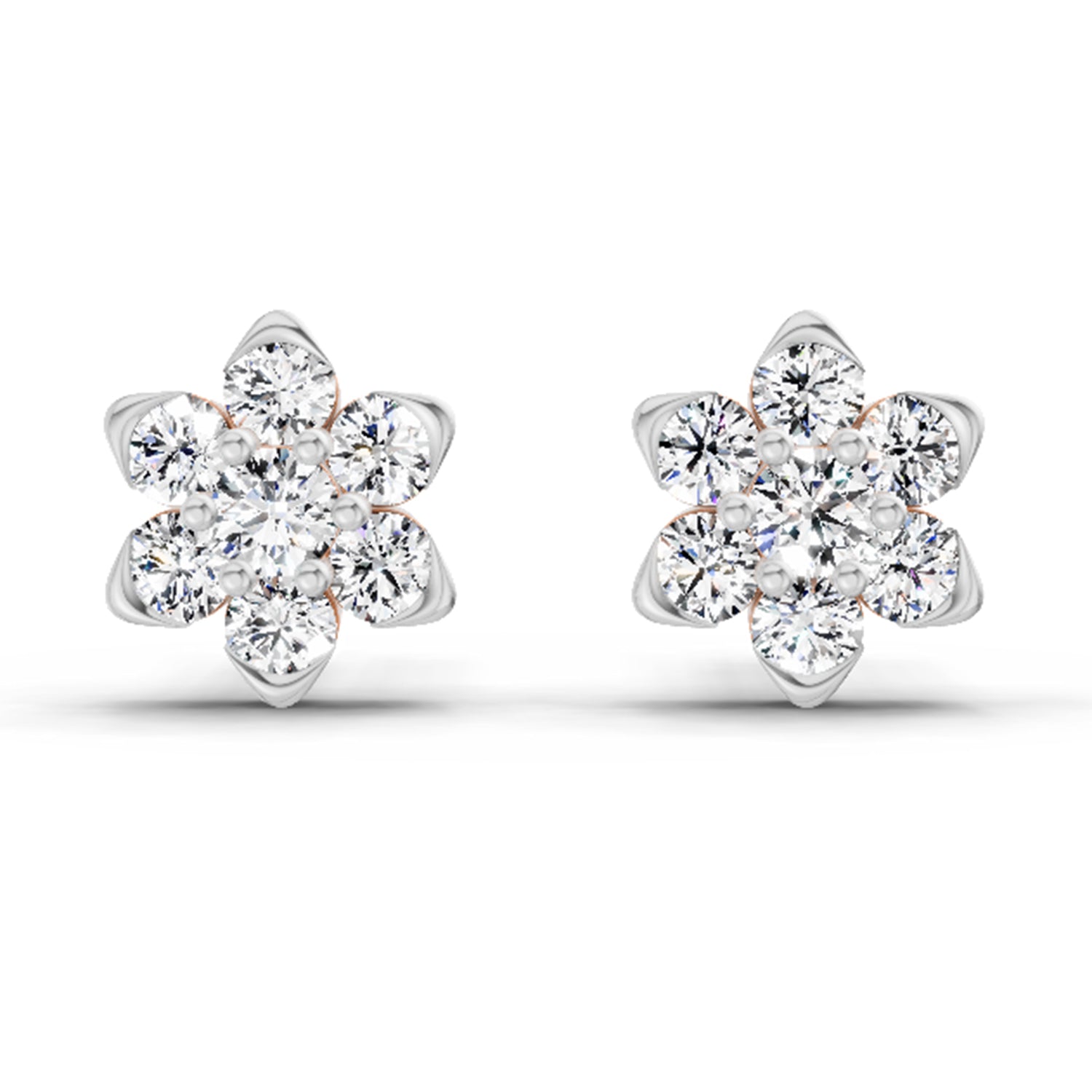 0.67 Carat Diamond Flower Cluster Stud Earrings 14K - Rose Gold