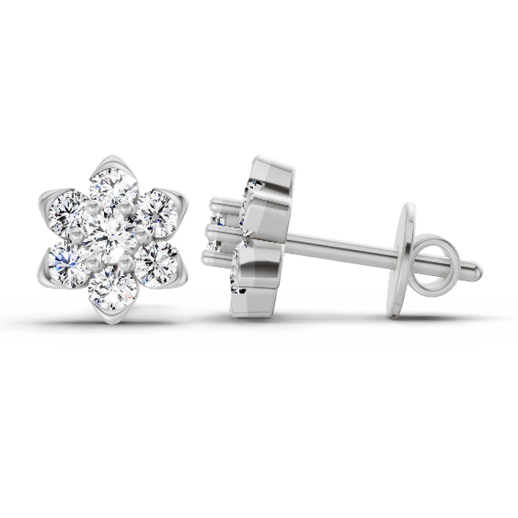 0.67 Carat Diamond Flower Cluster Stud Earrings 14K - White Gold