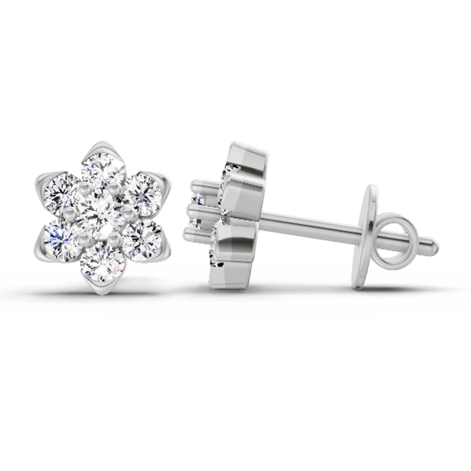 0.67 Carat Diamond Flower Cluster Stud Earrings 14K - White Gold