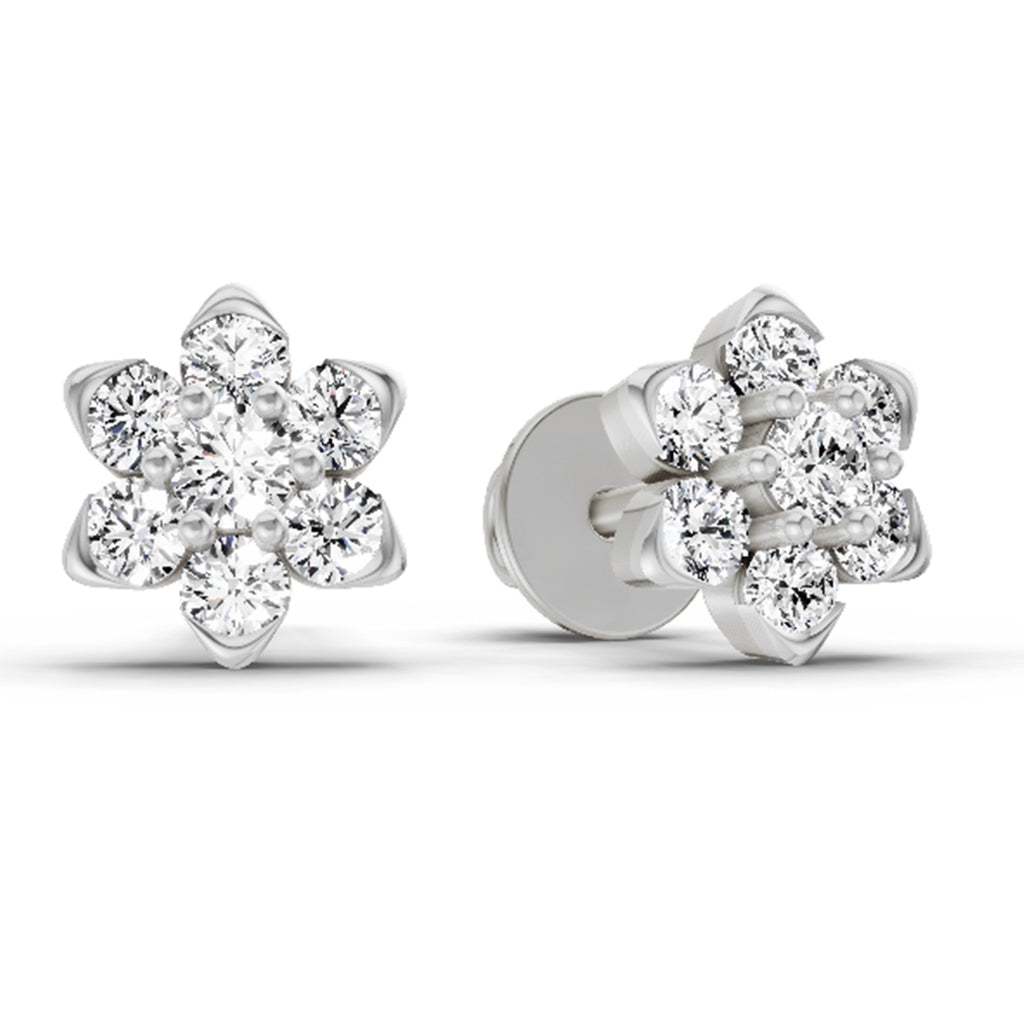 0.67 Carat Diamond Flower Cluster Stud Earrings 14K - White Gold