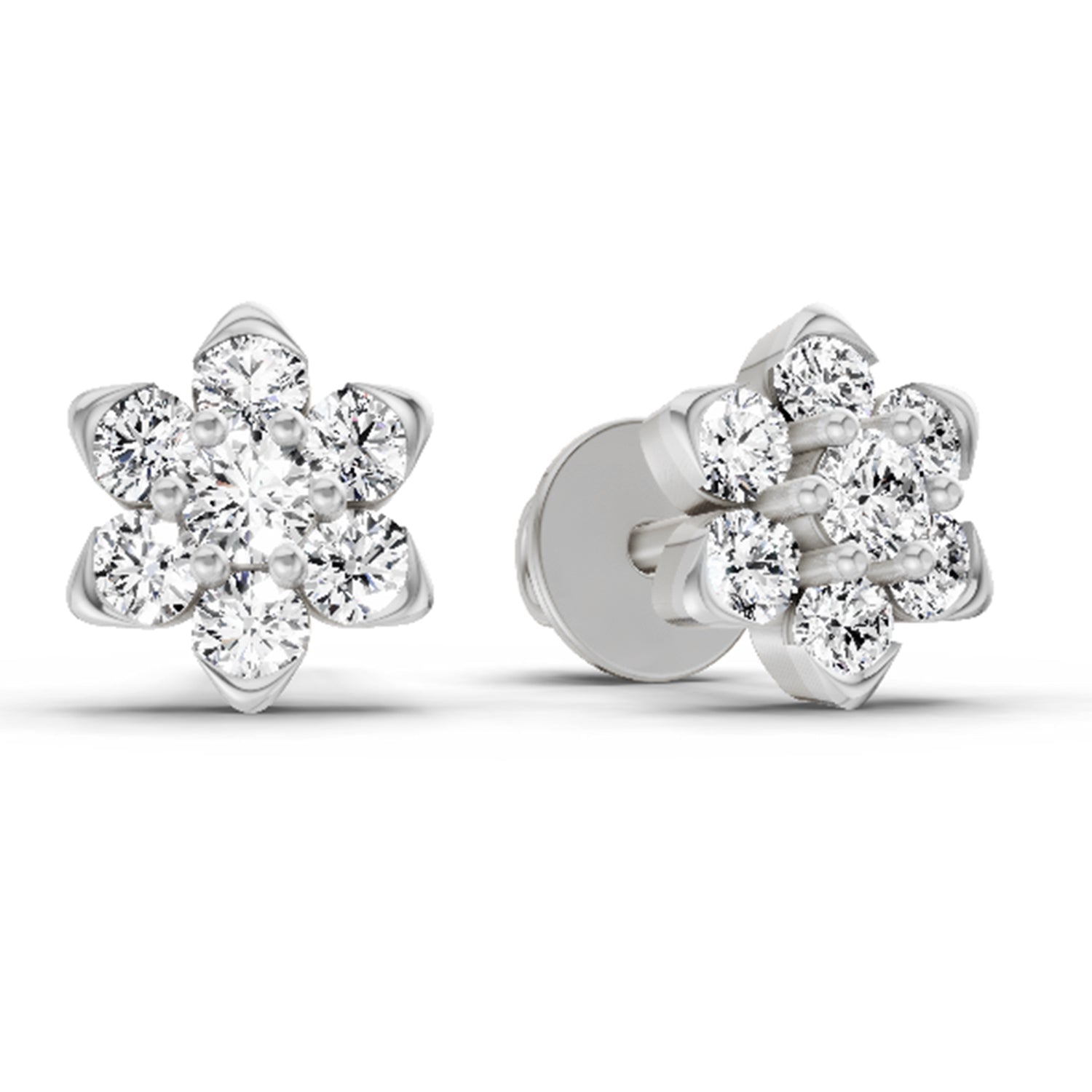 0.67 Carat Diamond Flower Cluster Stud Earrings 14K - White Gold