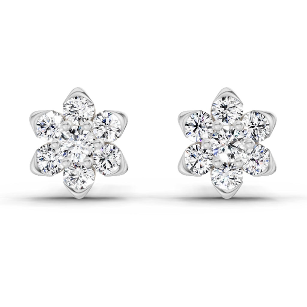 0.67 Carat Diamond Flower Cluster Stud Earrings 14K - White Gold