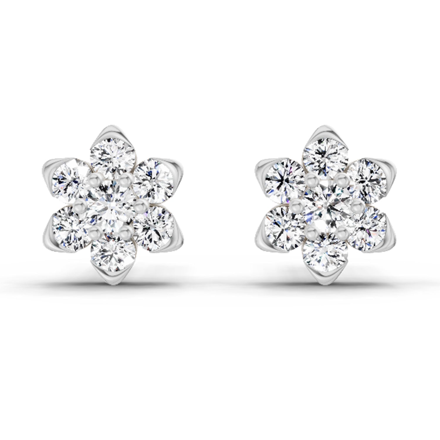 0.67 Carat Diamond Flower Cluster Stud Earrings 14K - White Gold