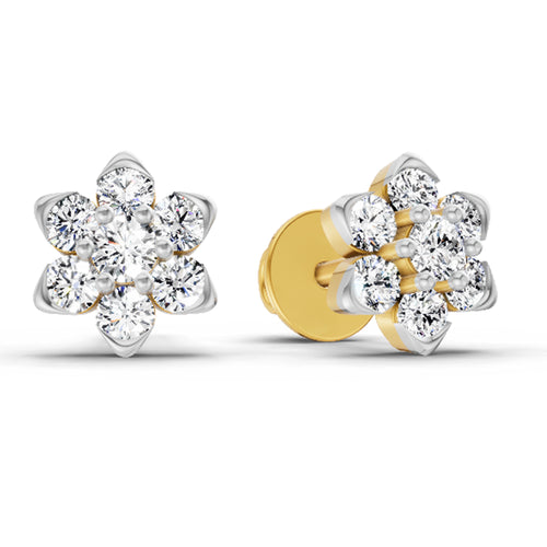 0.67 Carat Diamond Flower Cluster Stud Earrings 14K