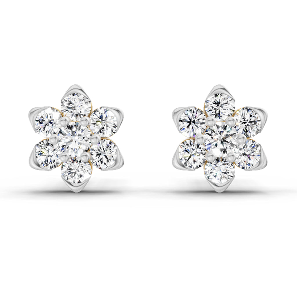 0.67 Carat Diamond Flower Cluster Stud Earrings 14K