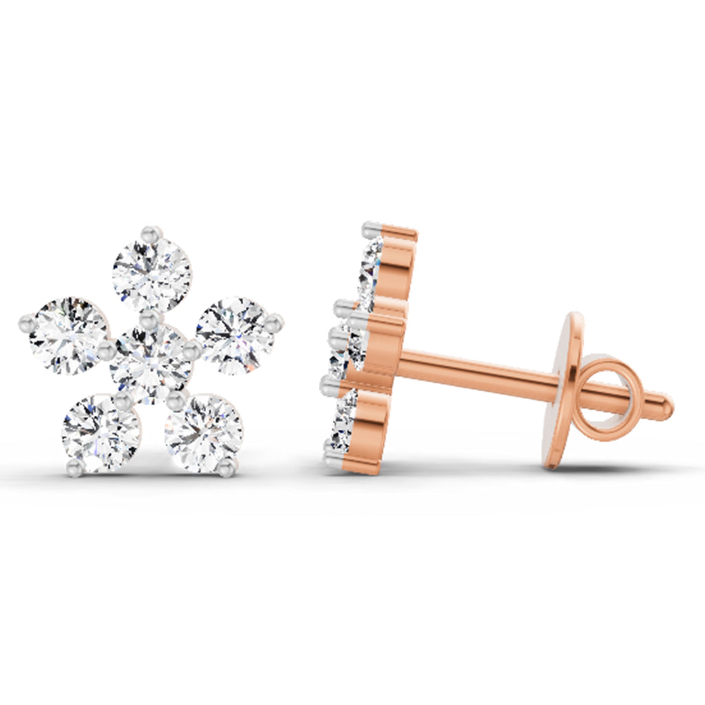 0.44 Carat Diamond Floral Stud Earrings 14K - Rose Gold