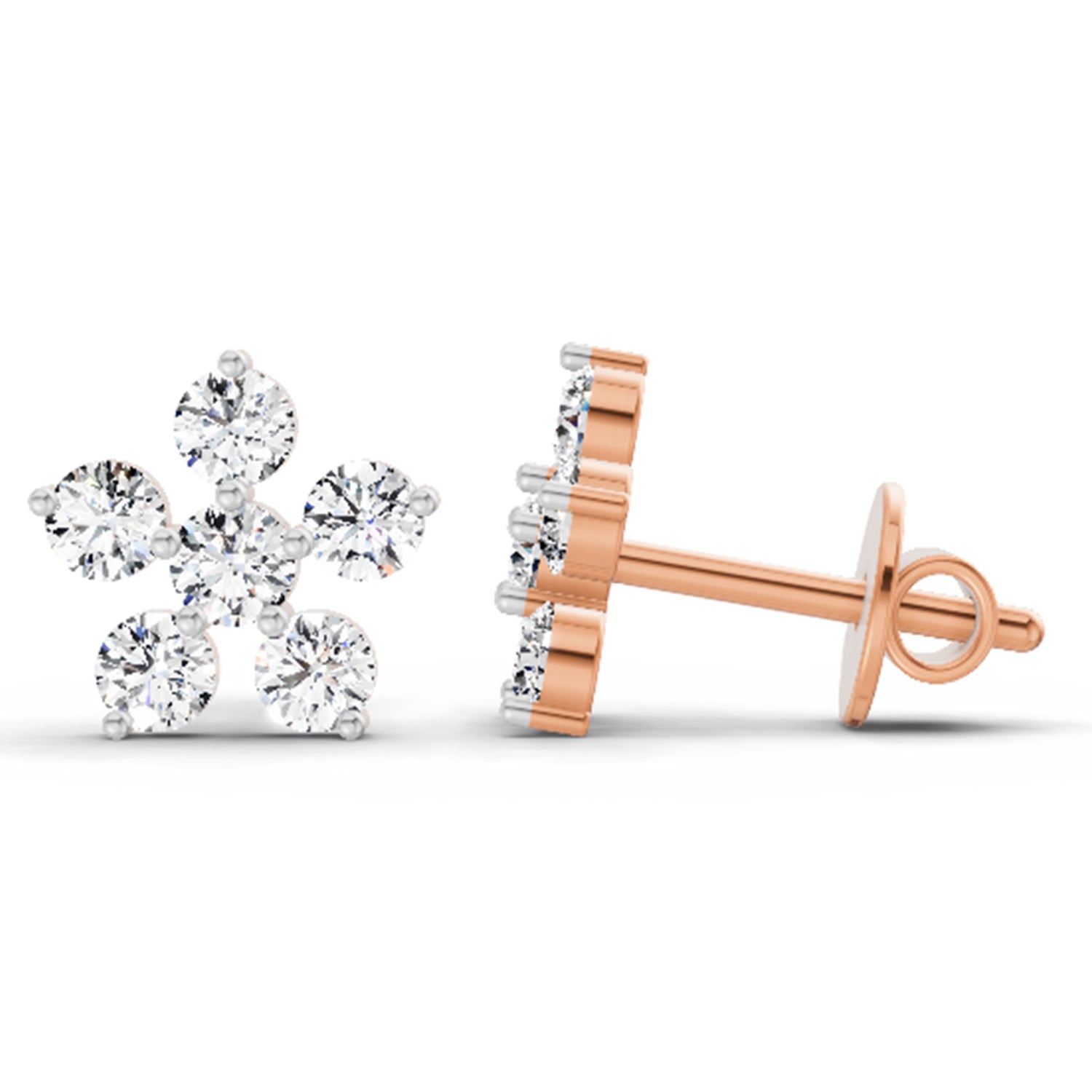 0.44 Carat Diamond Floral Stud Earrings 14K - Rose Gold