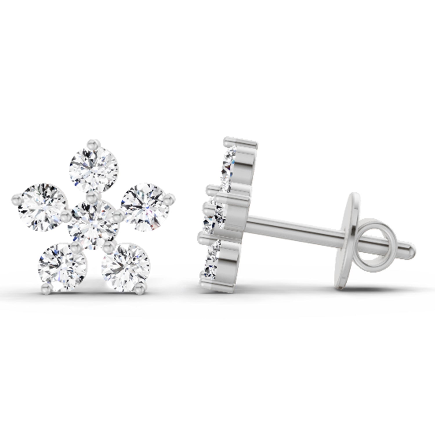0.44 Carat Diamond Floral Stud Earrings 14K - White Gold