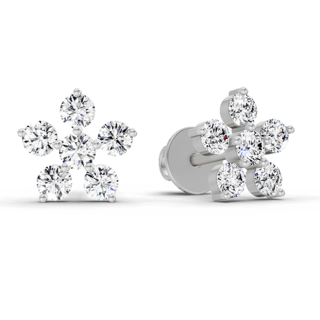0.44 Carat Diamond Floral Stud Earrings 14K - White Gold