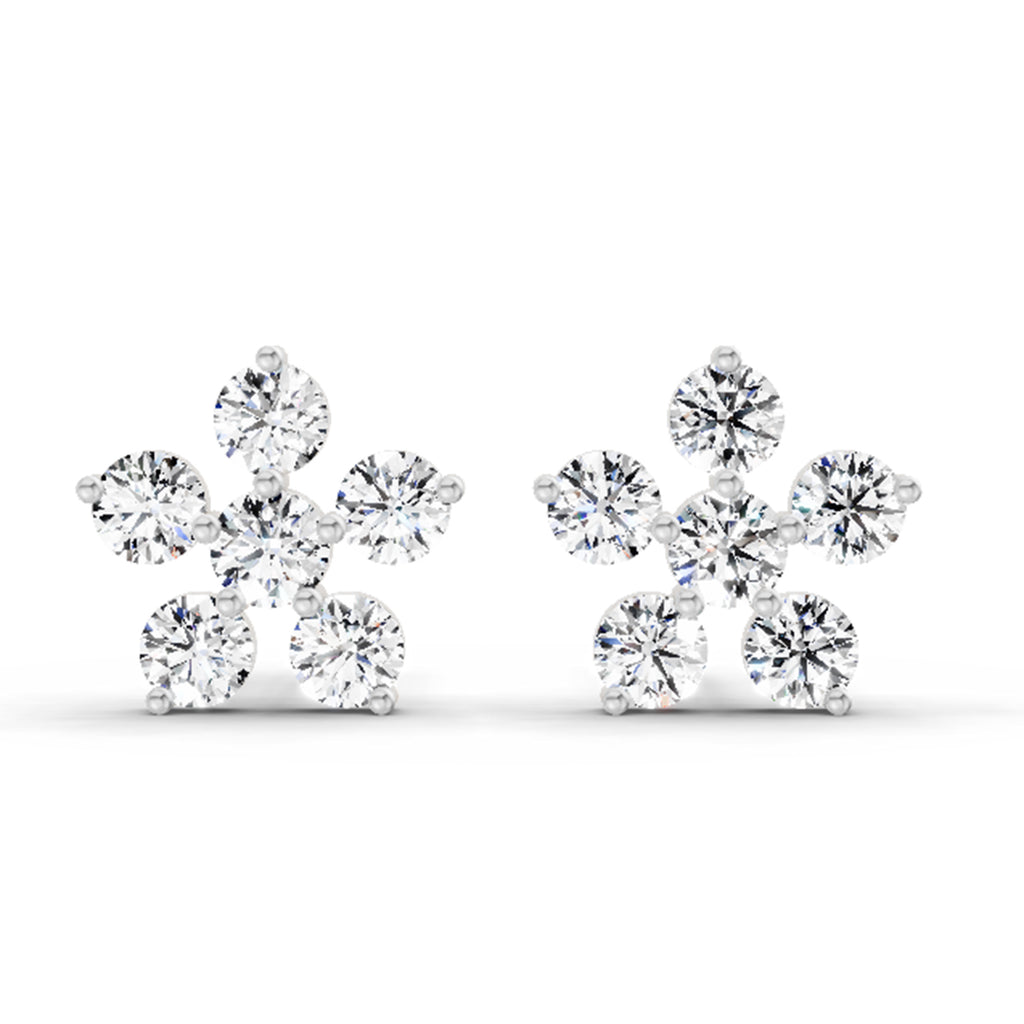 0.44 Carat Diamond Floral Stud Earrings 14K - White Gold