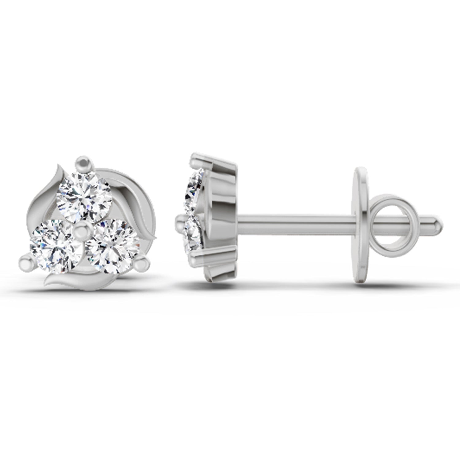 1.19 Carat Round Star Shape Fashion Earrings 14K - White Gold