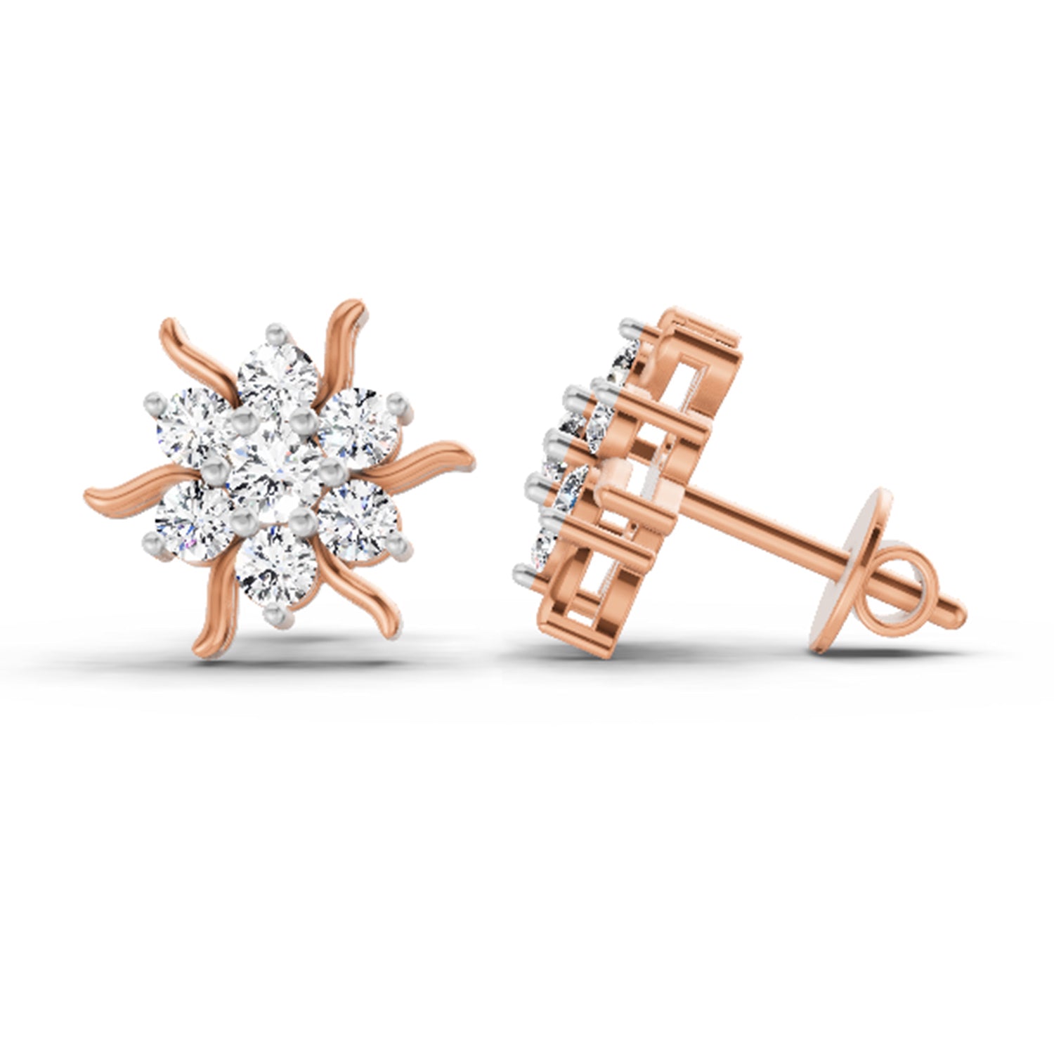 0.92 Carat Diamond Floral Cluster Stud Earrings 14K - Rose Gold