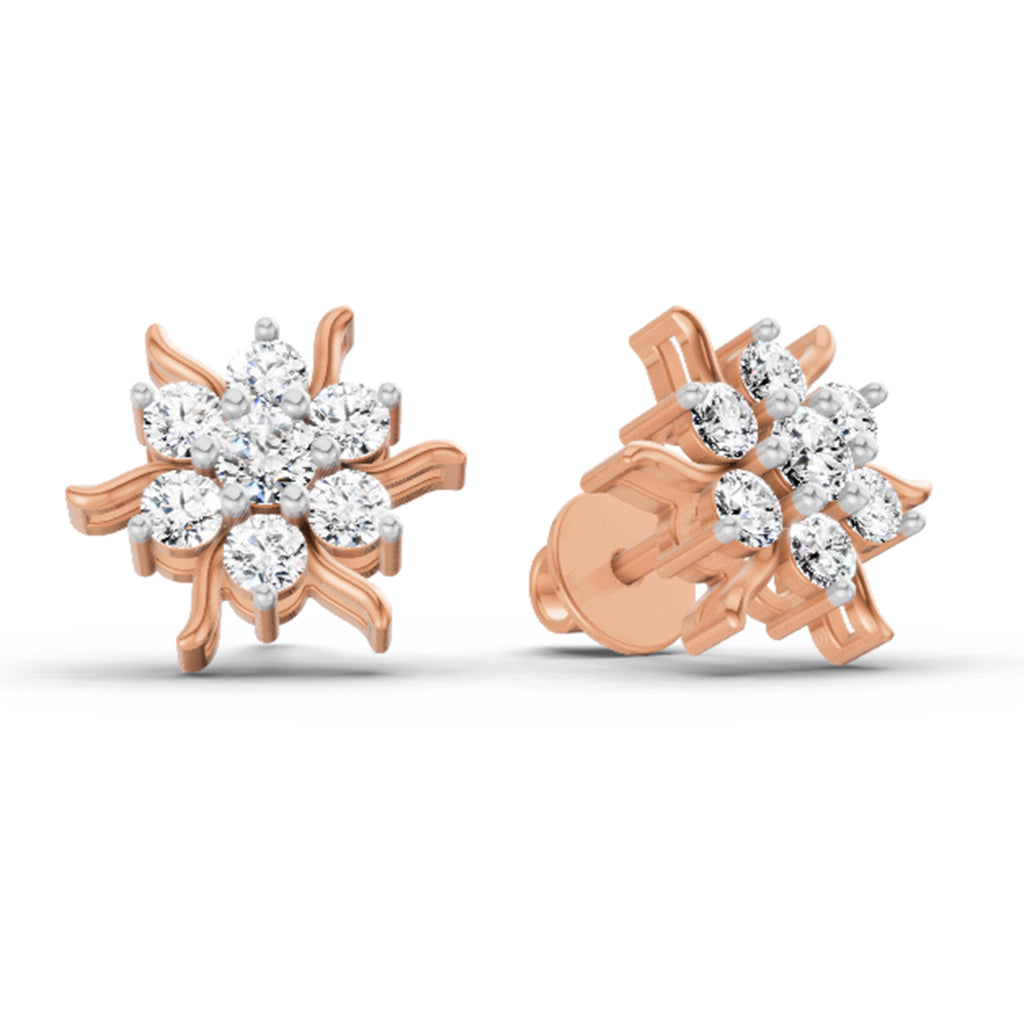 0.92 Carat Diamond Floral Cluster Stud Earrings 14K - Rose Gold