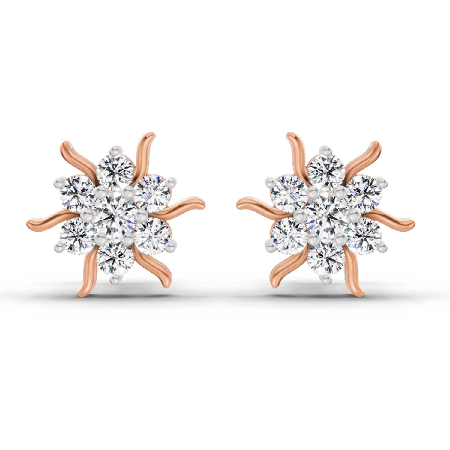 0.92 Carat Diamond Floral Cluster Stud Earrings 14K - Rose Gold