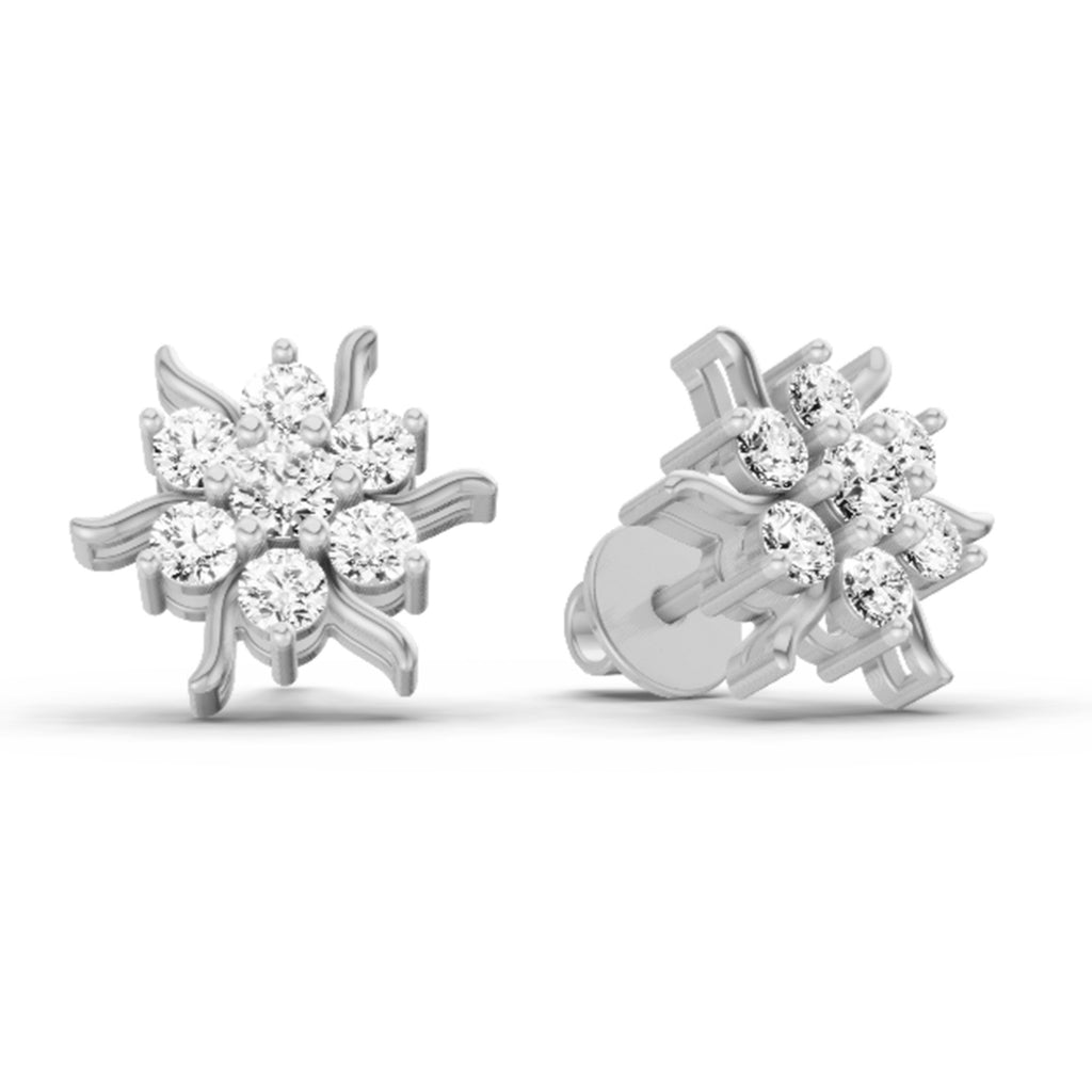 0.92 Carat Diamond Floral Cluster Stud Earrings 14K - White Gold
