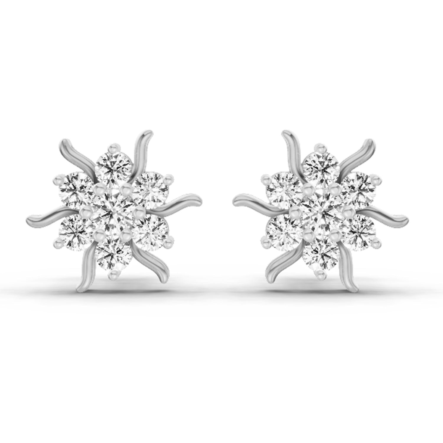 0.92 Carat Diamond Floral Cluster Stud Earrings 14K - White Gold