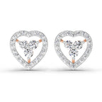 0.63 Carat Heart Shape 3 Stone Diamond Stud Earrings 14K - Rose Gold