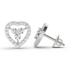 0.63 Carat Heart Shape 3 Stone Diamond Stud Earrings 14K - White Gold