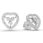0.63 Carat Heart Shape 3 Stone Diamond Stud Earrings 14K - White Gold