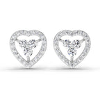 0.63 Carat Heart Shape 3 Stone Diamond Stud Earrings 14K - White Gold