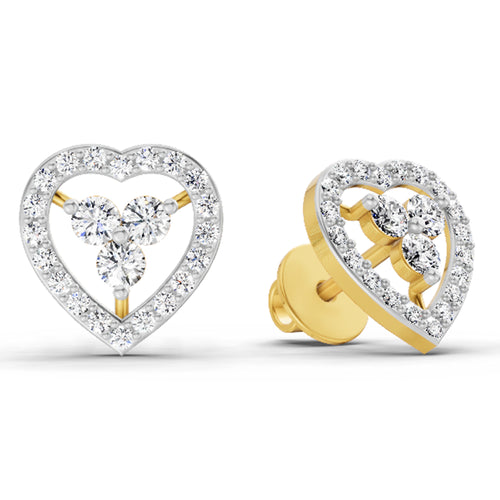 0.63 Carat Heart Shape 3 Stone Diamond Stud Earrings 14K