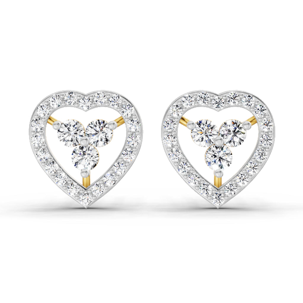 0.63 Carat Heart Shape 3 Stone Diamond Stud Earrings 14K