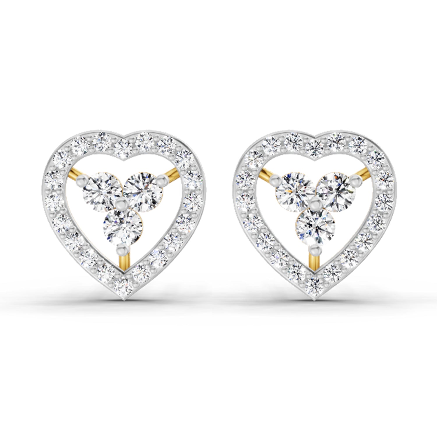 0.63 Carat Heart Shape 3 Stone Diamond Stud Earrings 14K