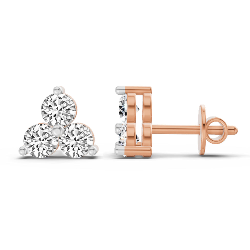 1 Carat Diamond 3 Stone Stud Earrings 14K - Rose Gold