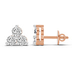 1 Carat Diamond 3 Stone Stud Earrings 14K - Rose Gold