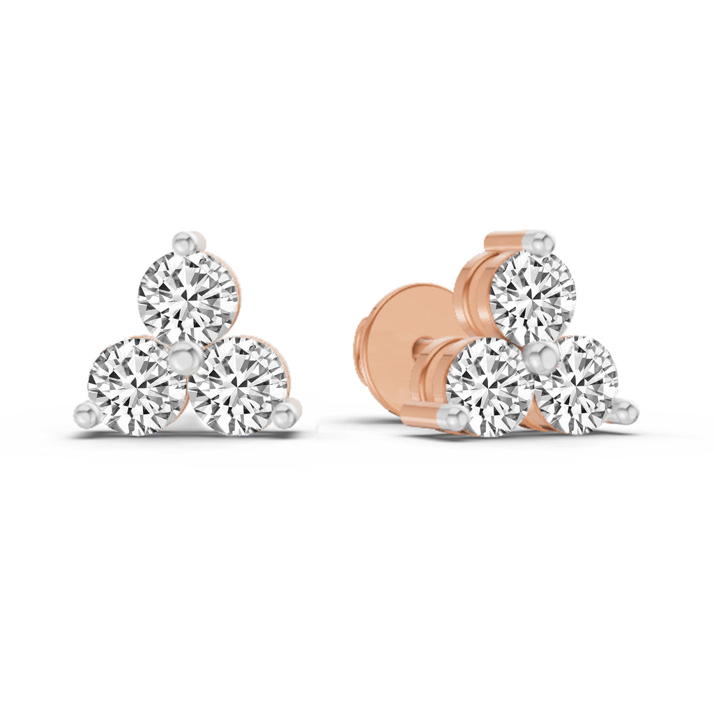 1 Carat Diamond 3 Stone Stud Earrings 14K - Rose Gold