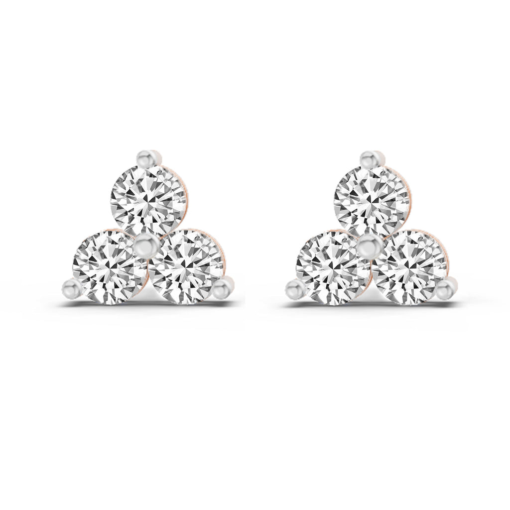 1 Carat Diamond 3 Stone Stud Earrings 14K - Rose Gold