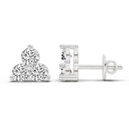1 Carat Diamond 3 Stone Stud Earrings 14K - White Gold