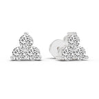 1 Carat Diamond 3 Stone Stud Earrings 14K - White Gold