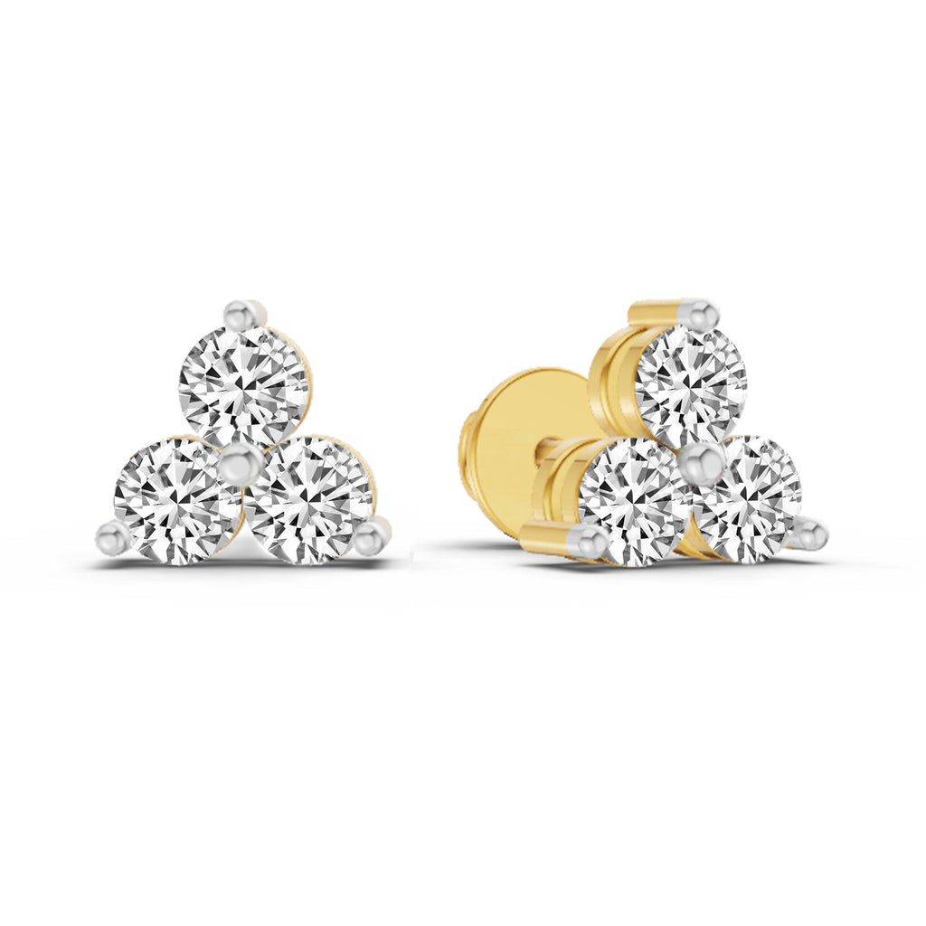 1 Carat Diamond 3 Stone Stud Earrings 14K