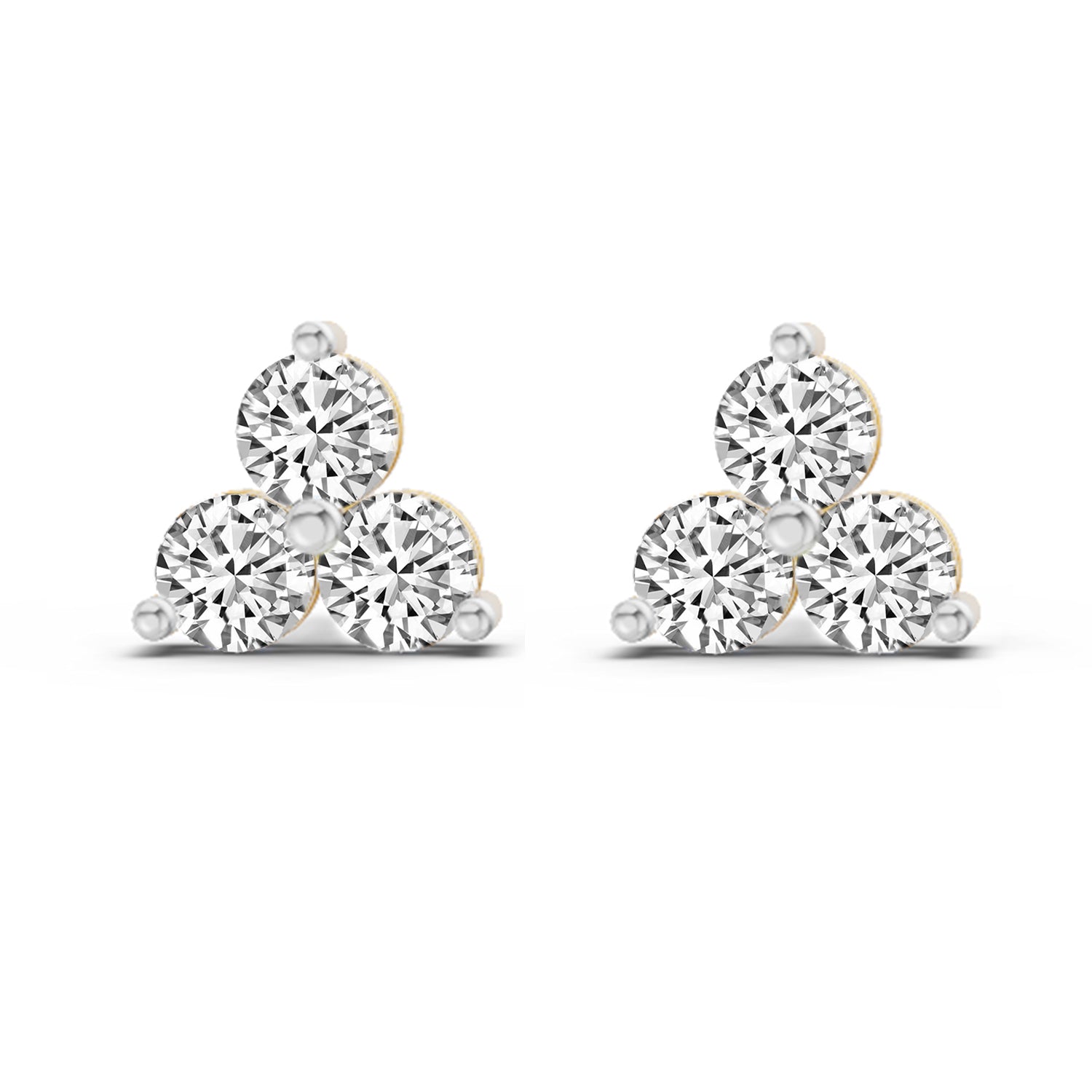 1 Carat Diamond 3 Stone Stud Earrings 14K