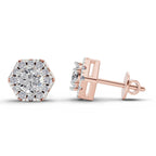 1 Carat Diamond Hexagon Halo Stud Earrings 14K - Rose Gold