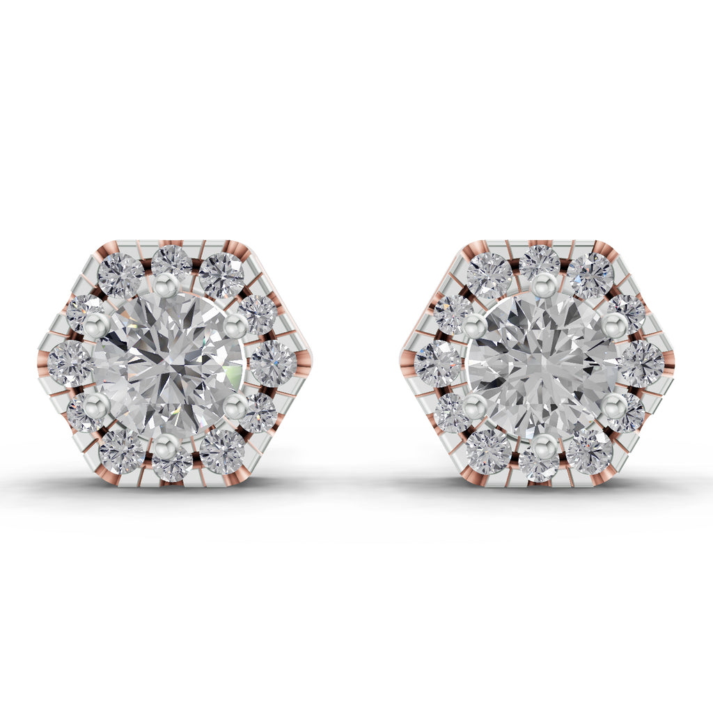 1 Carat Diamond Hexagon Halo Stud Earrings 14K - Rose Gold