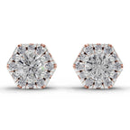 1 Carat Diamond Hexagon Halo Stud Earrings 14K - Rose Gold
