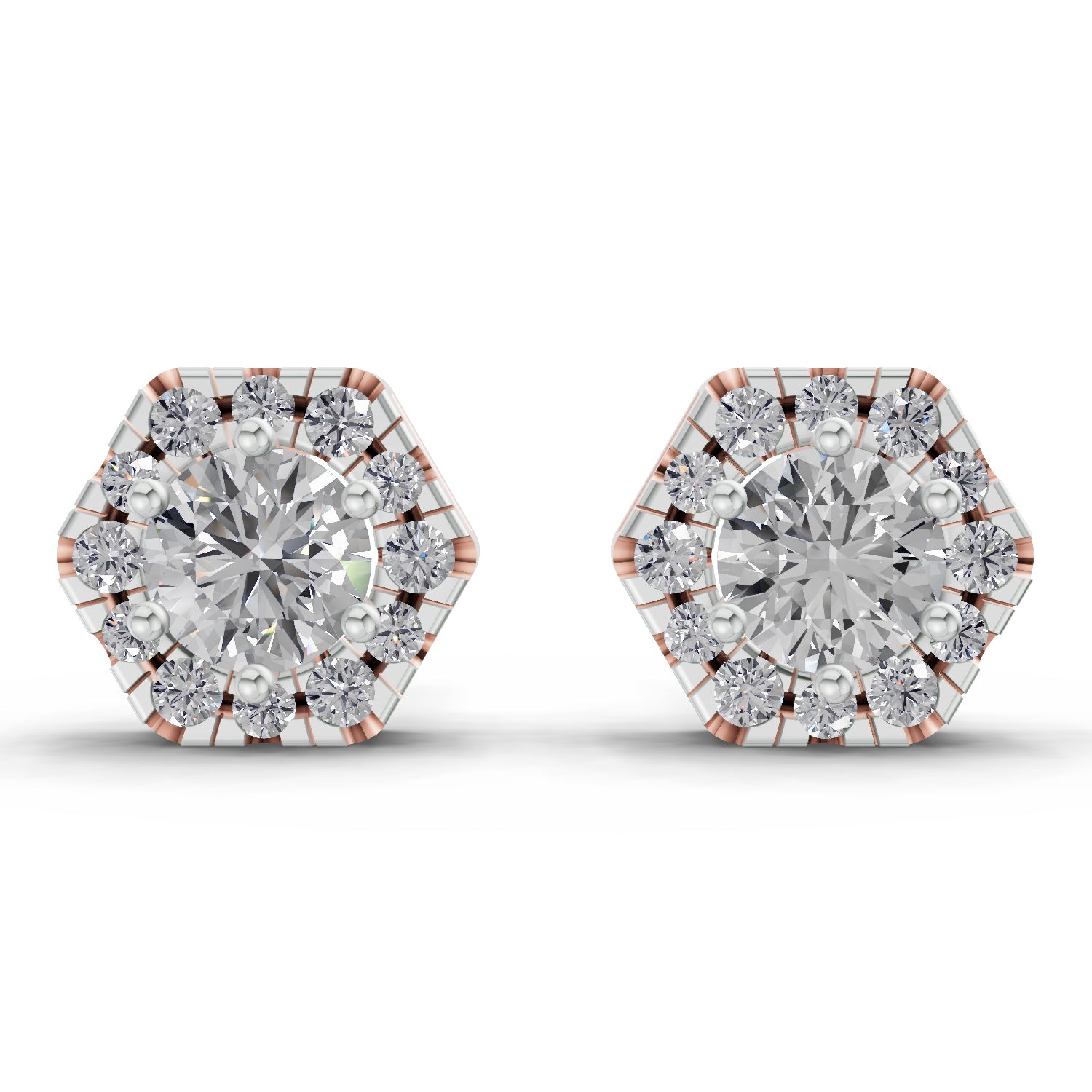 1 Carat Diamond Hexagon Halo Stud Earrings 14K - Rose Gold