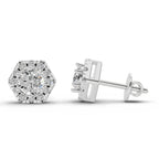 1 Carat Diamond Hexagon Halo Stud Earrings 14K - White Gold